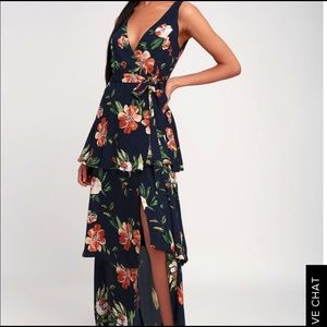 LULUs floral wrap maxi dress